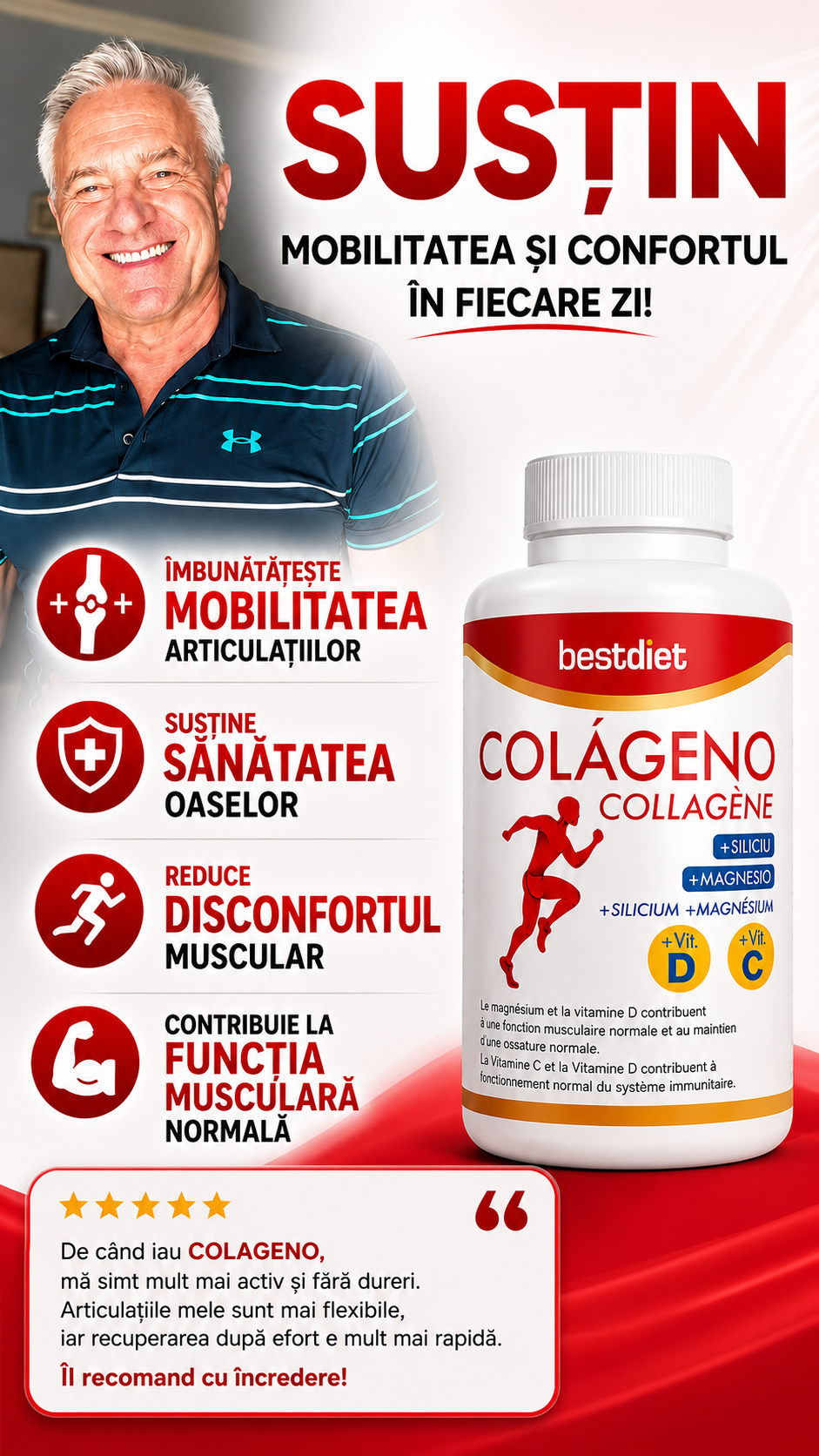 Colagen, Magneziu, Vitamina C, D si Siliciu Organic – 120 Tablete – Suport pentru articulatii, piele si oase
